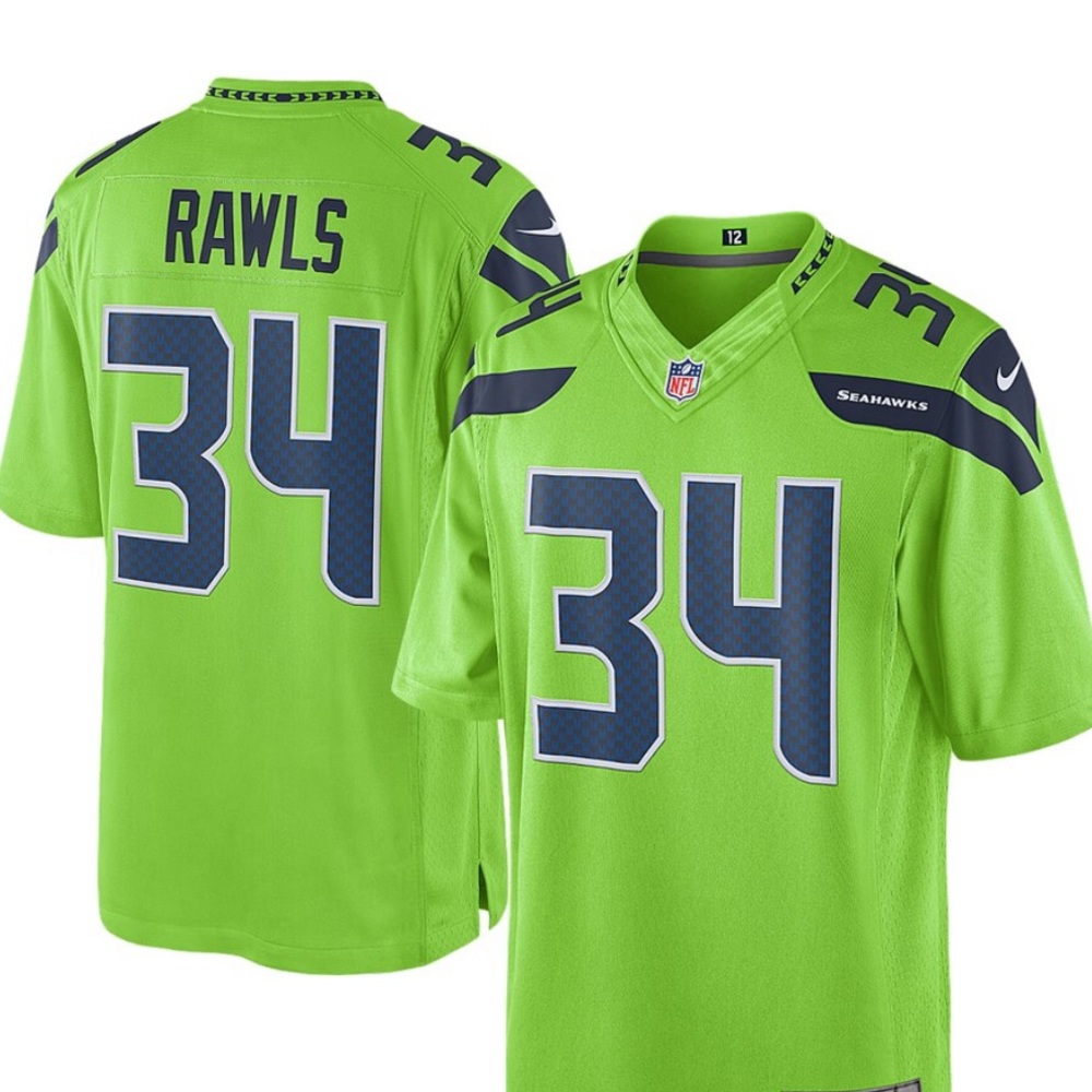 Rawls Seahawks 34 Color Rush Action Green Jersey